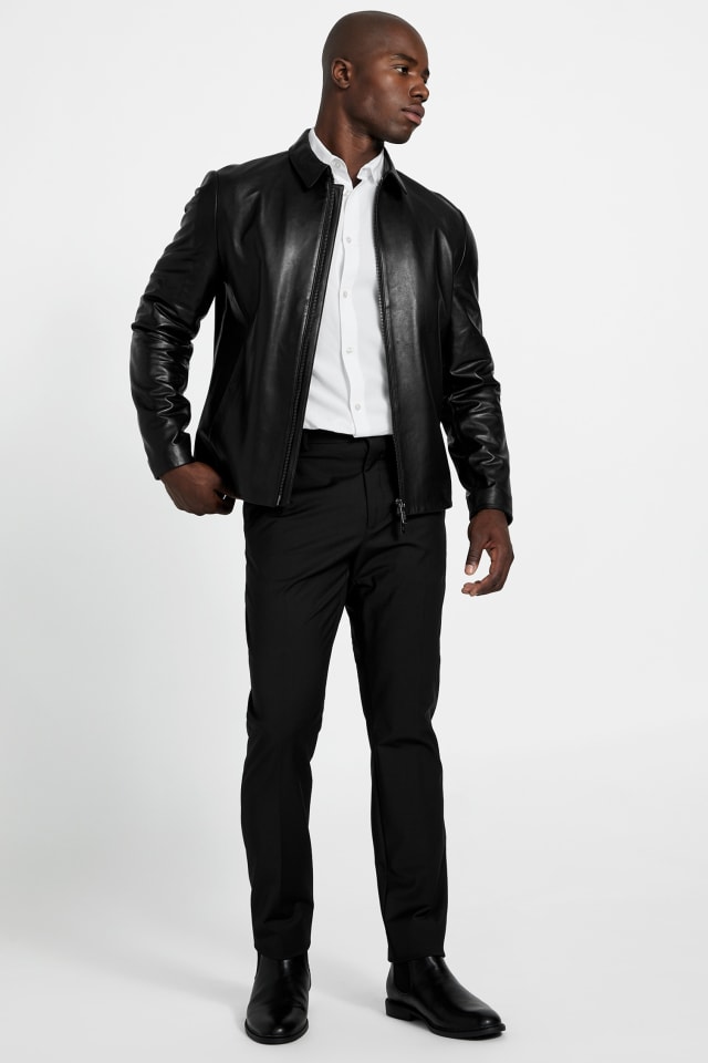 GUESS ブラックレザーライダースジャケット GUESS® Leather jacket Men