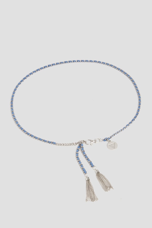 Silver-Tone Chain and Blue Suede Belt