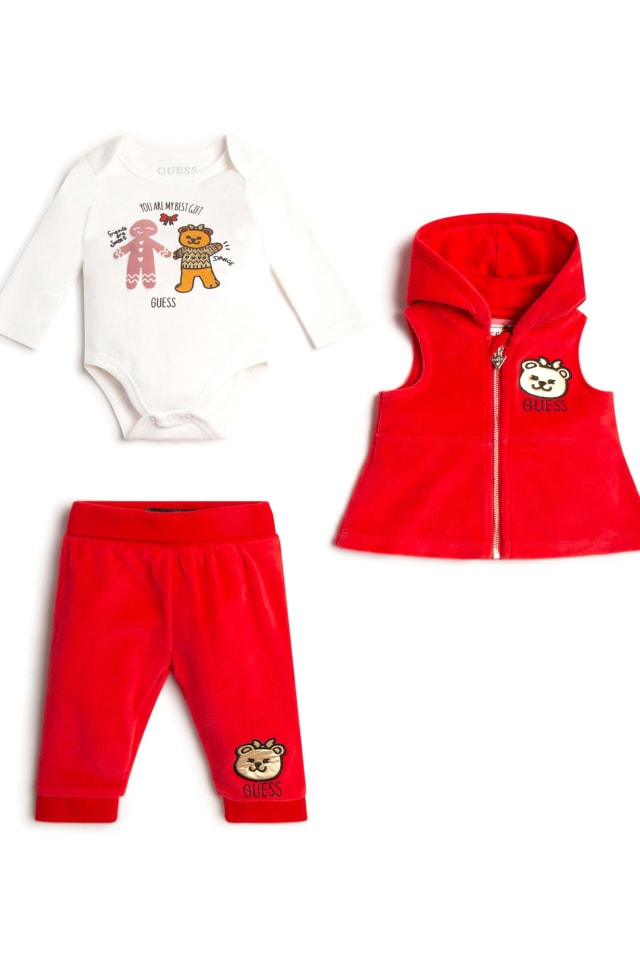 Teddy Bear Holiday Vest, Bodysuit and Joggers Set (0-24M)