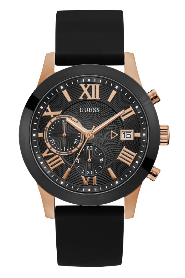 Montre multifonction de tons noir et rose dor&eacute;