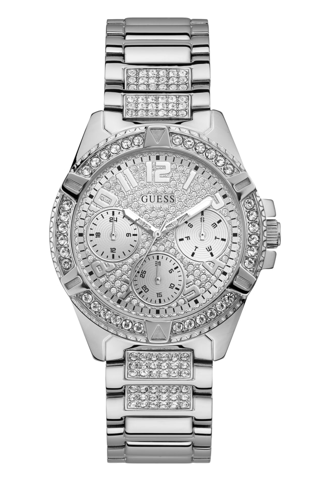 Rhinestone Silver-Tone Multifunction Watch