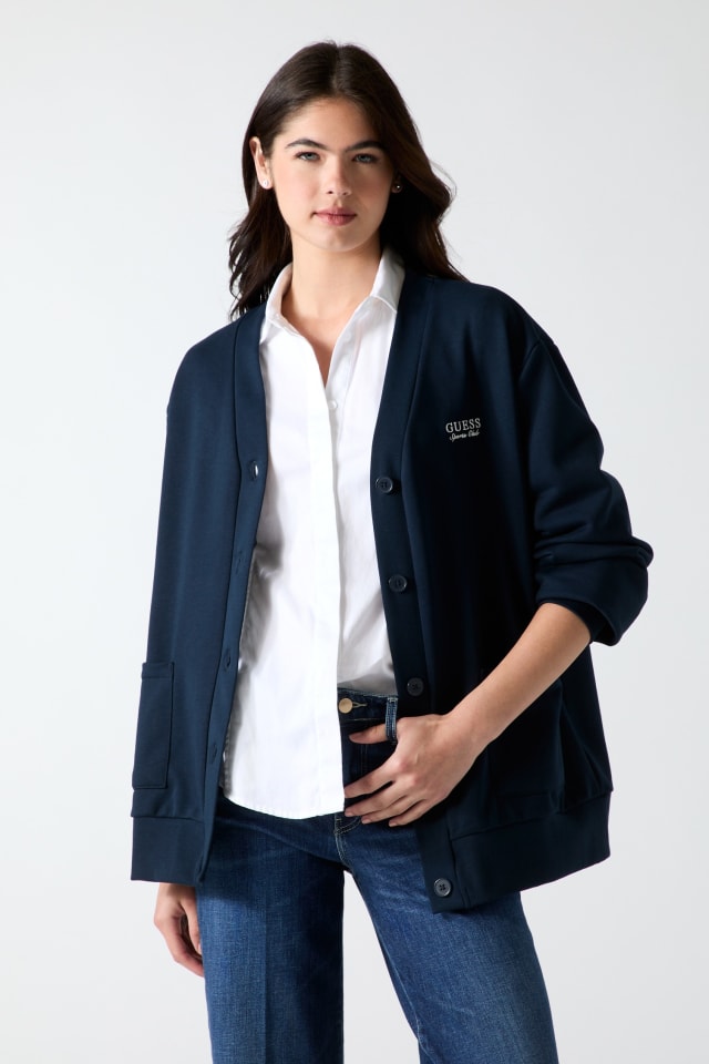 Embroidered logo cardigan