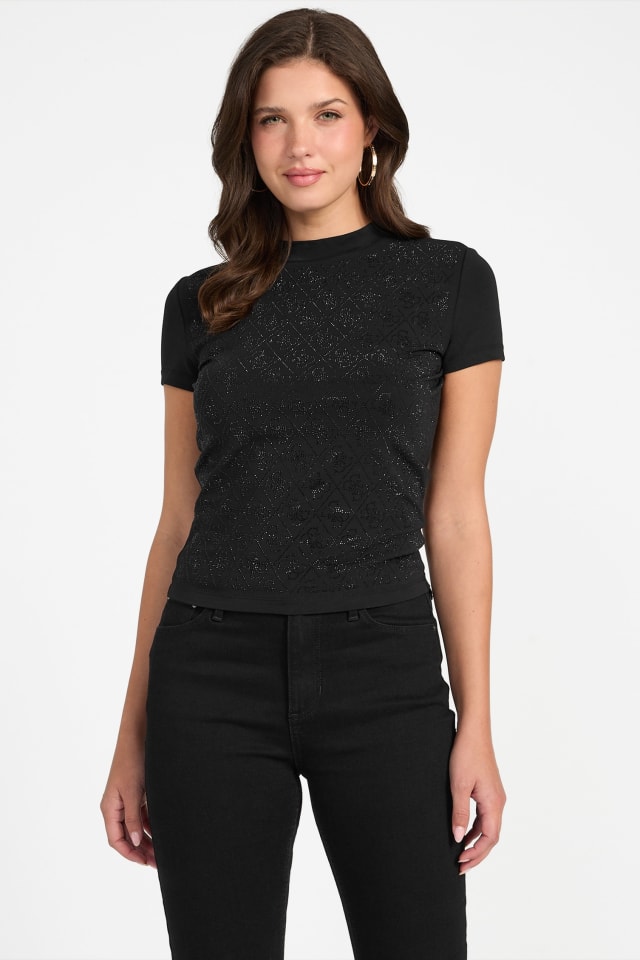 Tee-shirt &agrave; col montant Quattro G en strass