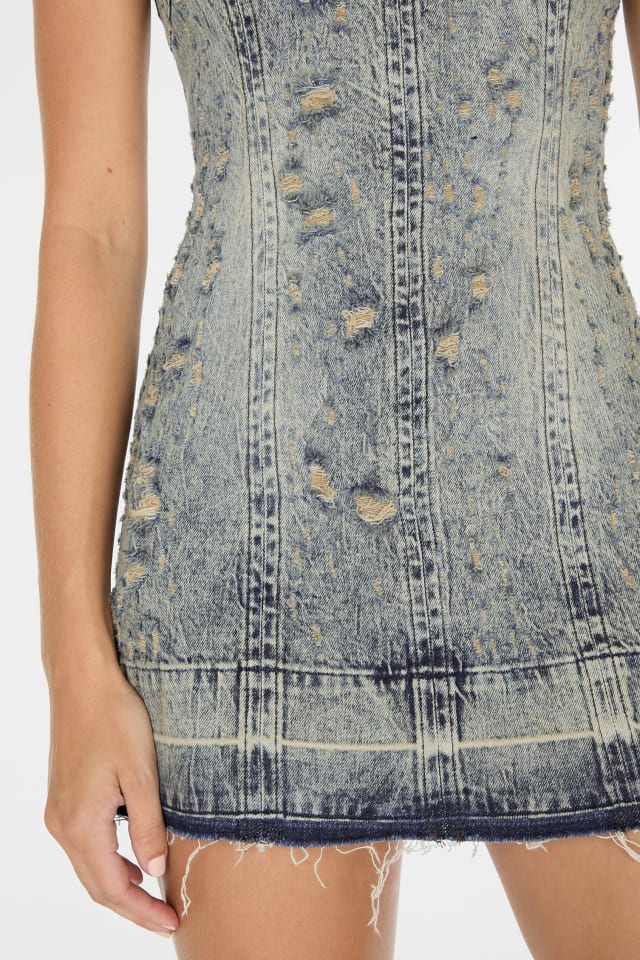 guess denim dress womens Distressed Mini Denim mini dress Size:XL [46 - 48] N_W_Apparel Long Formal Velvet Corset Crafted from stretch cotton