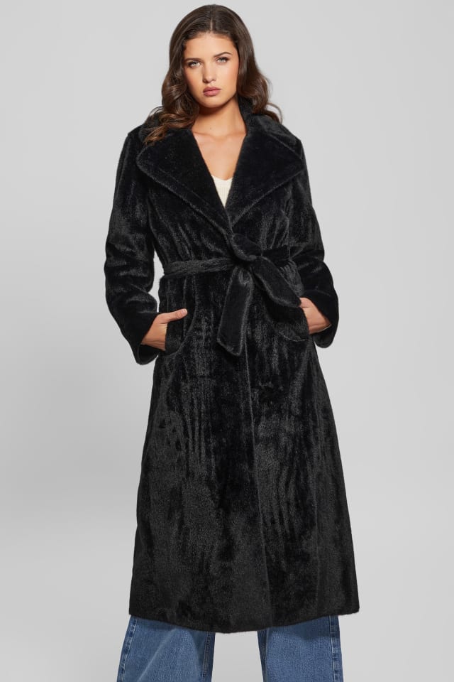 GUESS® Ada Longline Faux-Fur Coat