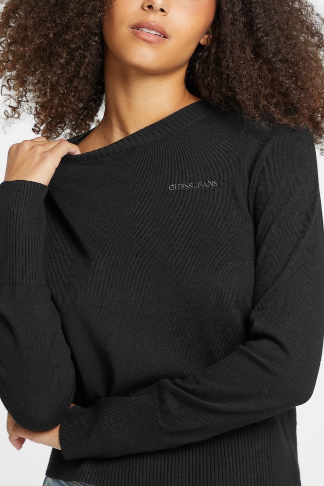 GUESS® Silk and Wool-Blend Crew Logo Sweater