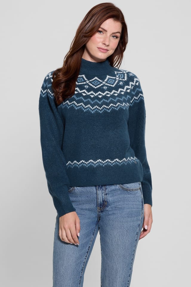 Mock-Neck Wool-Blend Pullover Sweater