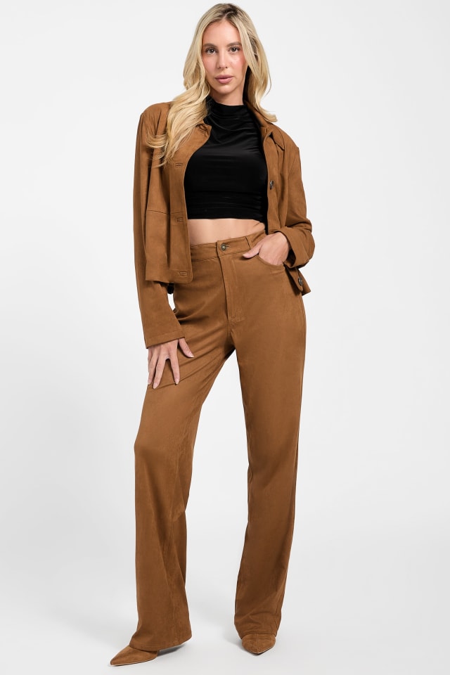 GUESS® Aria Faux-Suede High-Rise Straight Pants Women