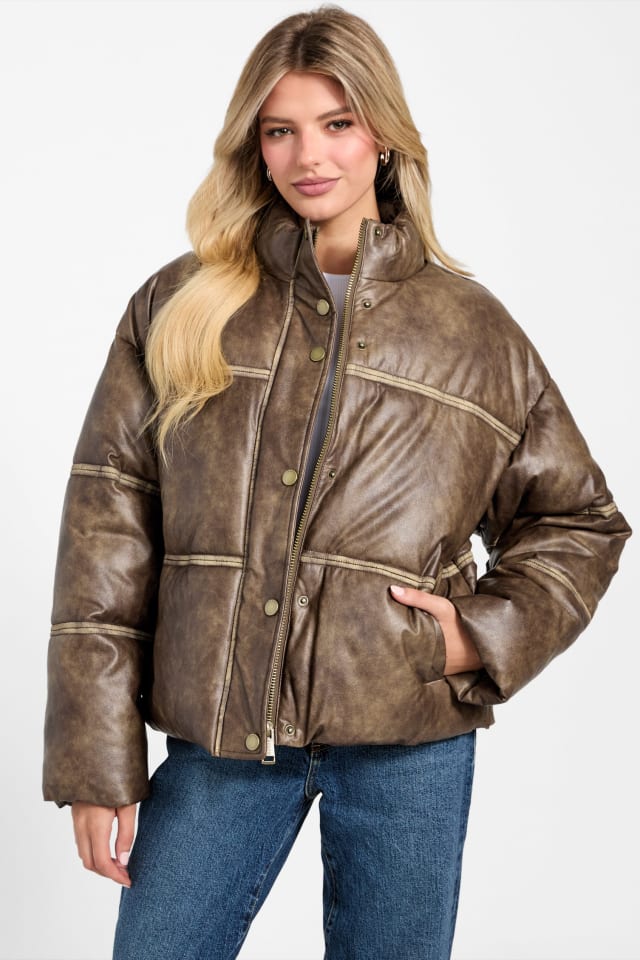 GUESS® Washed Faux-Leather Puffer Jacket