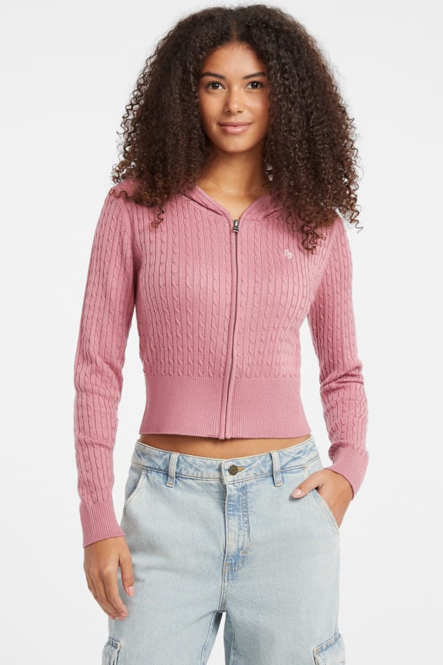 Cardigan &agrave; capuche en tricot torsad&eacute;