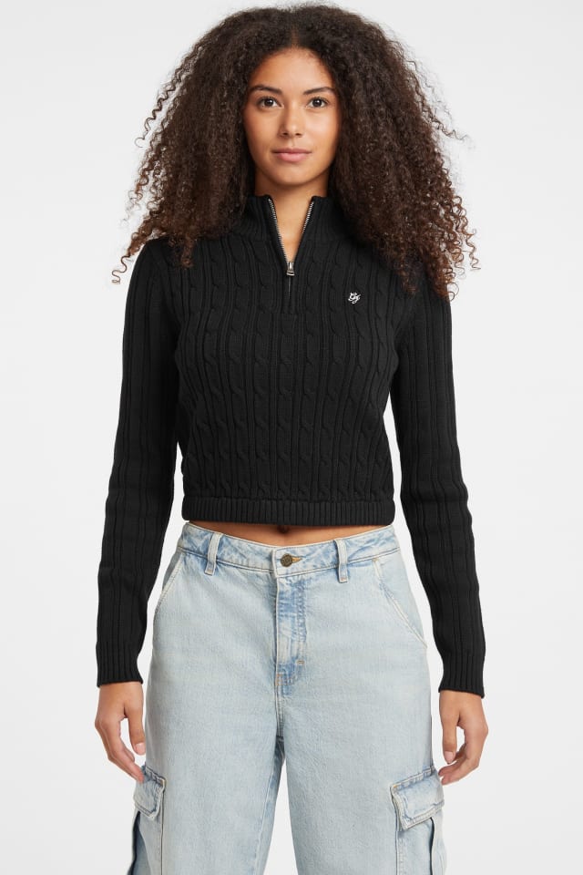 GUESS® Half-Zip Cable-Knit Crop Sweater