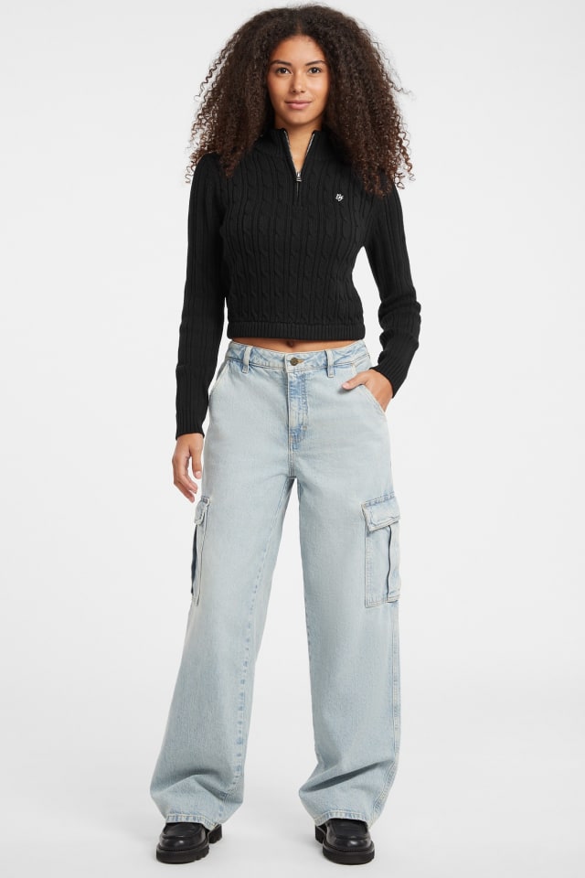 Half-Zip Cable-Knit Crop Sweater Women | GUESS Jeans®