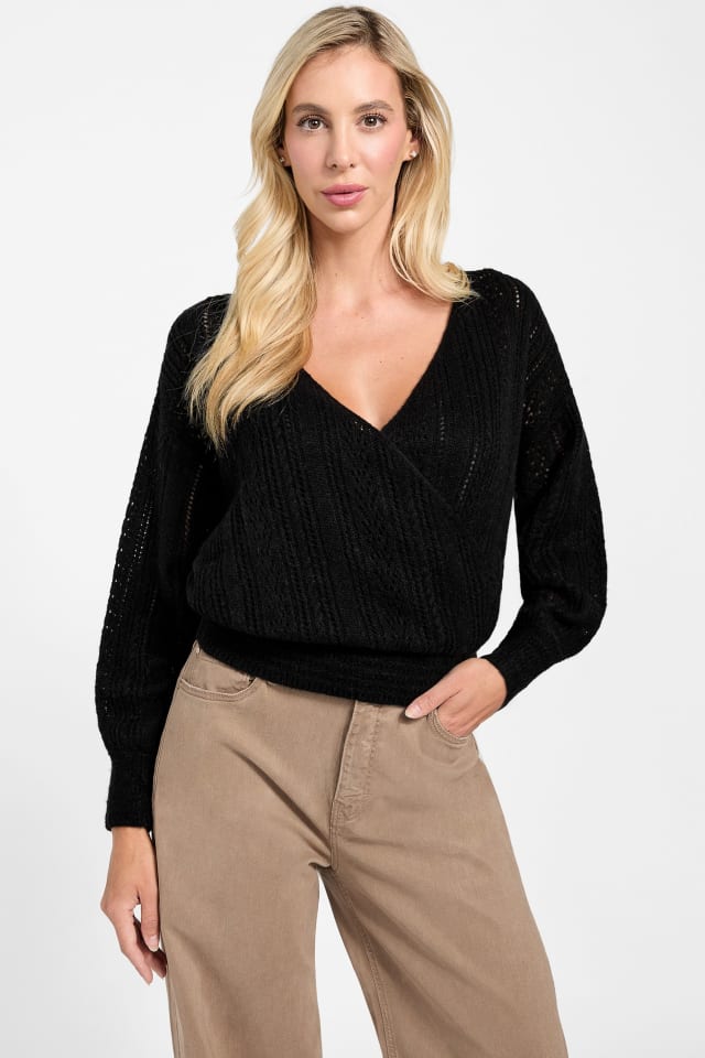 Golficickers XL 黒ニットセーター GUESS® Izabella Wool-Blend Surplice Sweater