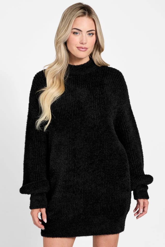 【ブラック(JBLK)】GUESS ニット セーター (W)LS Mn Torri Sweater Tunic GUESS® Torri Faux-Fur Tunic Sweater