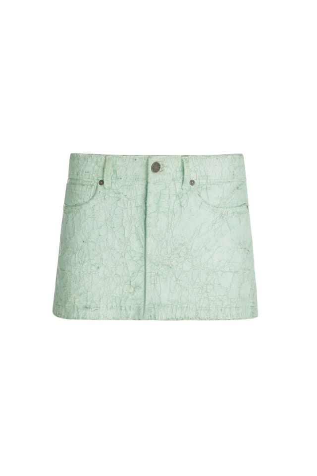 crackle denim skirt