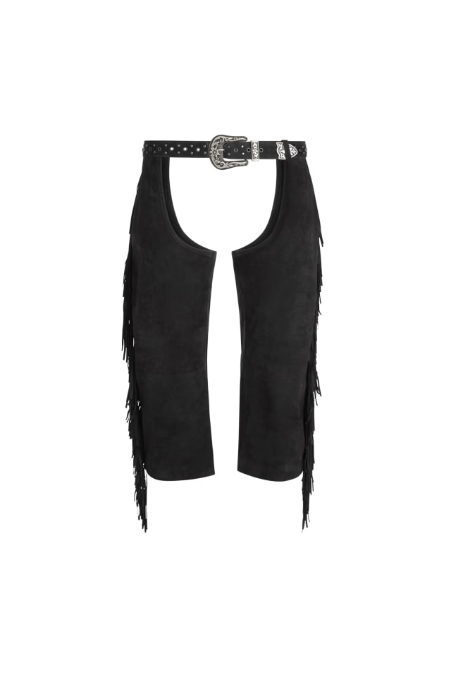 fringe capri suede chaps