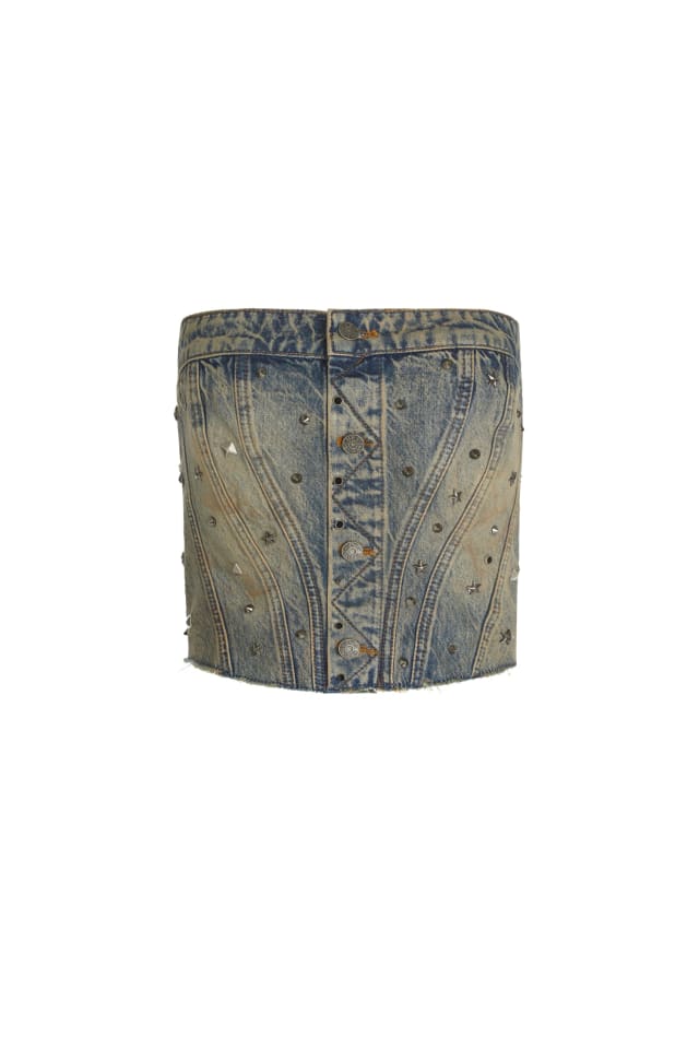 embellished denim corset