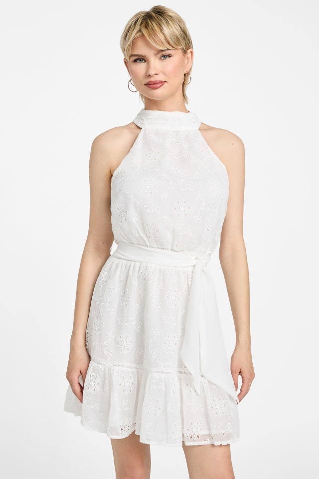slim fit dress slacks Marilyn White A line Halter Chiffon Sleeveless Homecoming Dress main image 0
