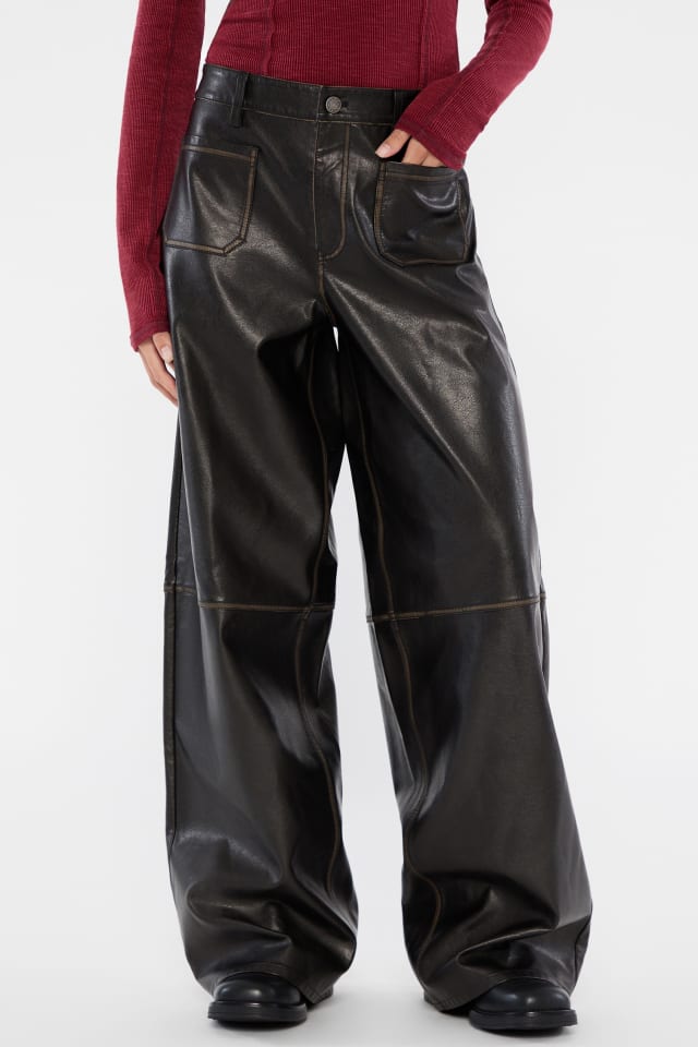 GUESS Originals Faux-Leather Pocket Wide Leg Pants Women | GUESS