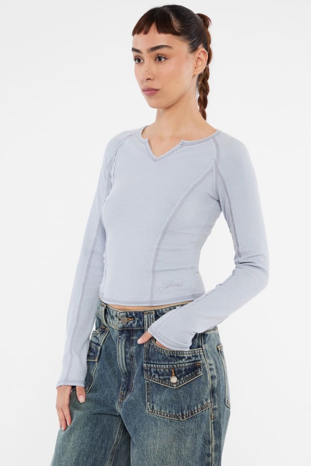 GUESS Originals Notched Long-Sleeve Top