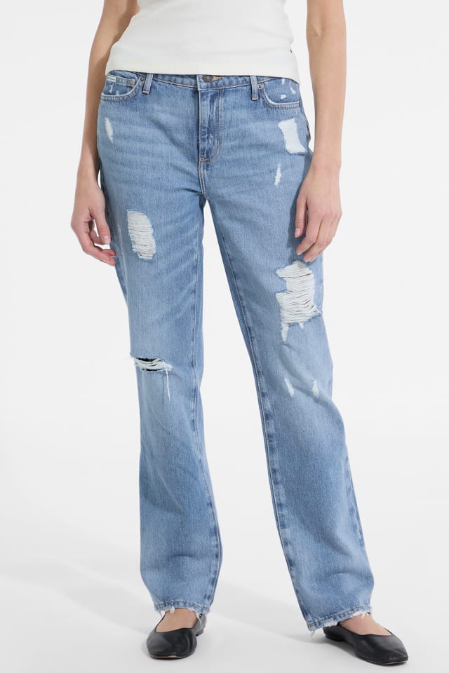 【インディゴ(GJEP)】GUESS JEANS デニム ストレートジーンズ(W)G08 Mid Rise Straight GUESS® G08 Mid-Rise Distressed Straight Jeans