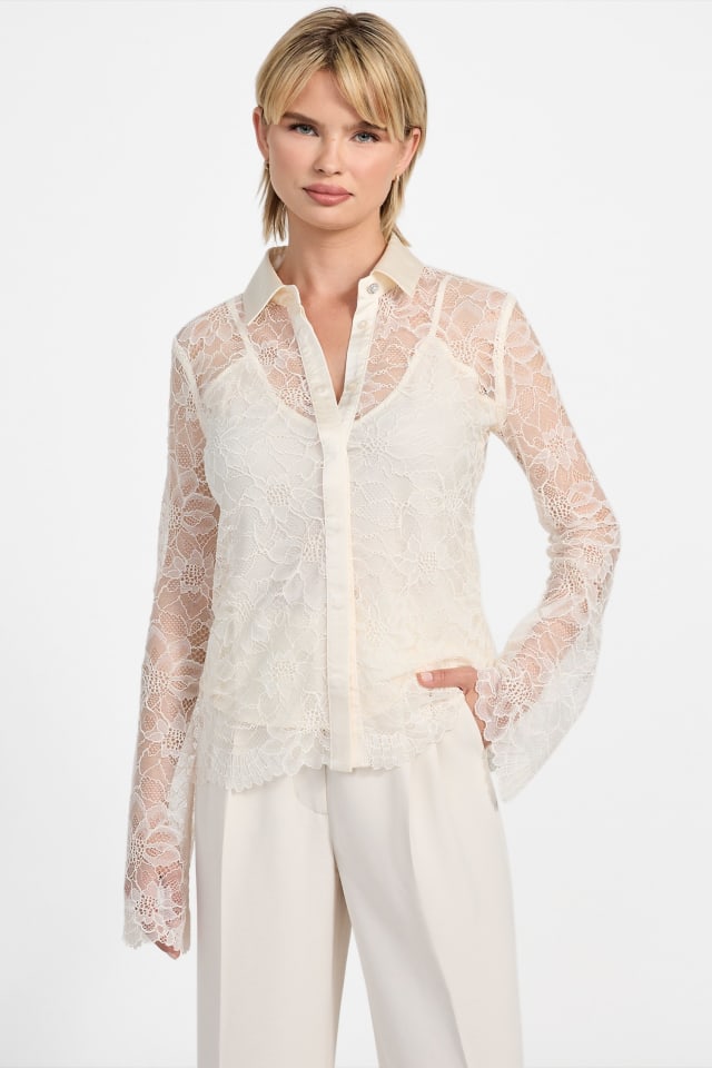 Riu Jacquard open arm blouse ホワイト Scallop-trim Tie-front Top In Ramie For Women | J.Crew