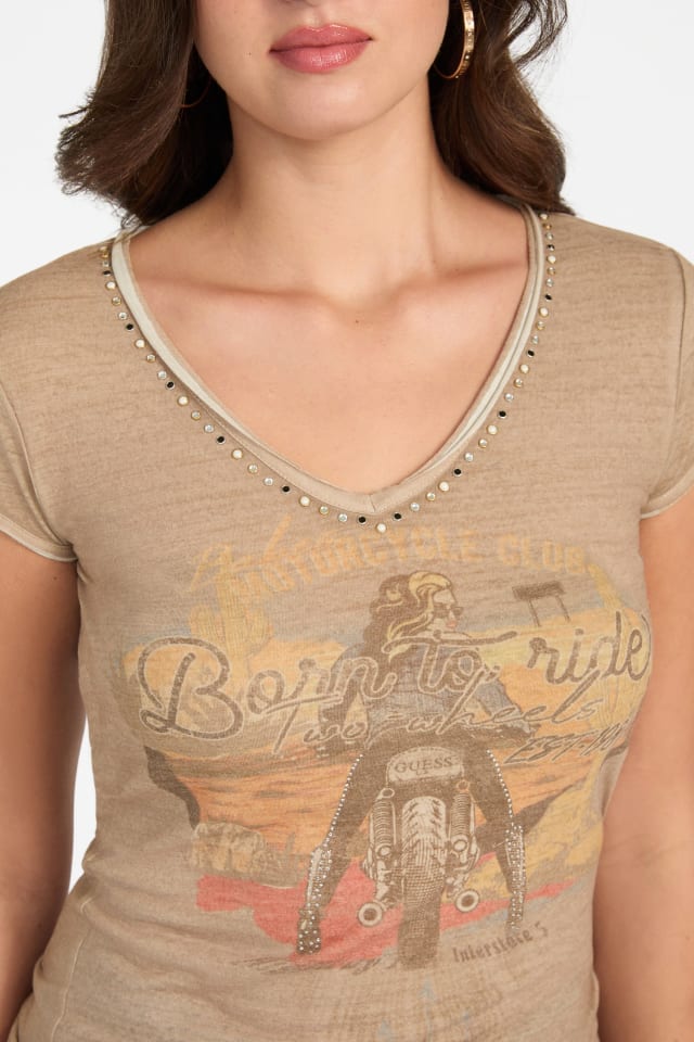 GUESS® Moto Printed V-Neck Tee Women
