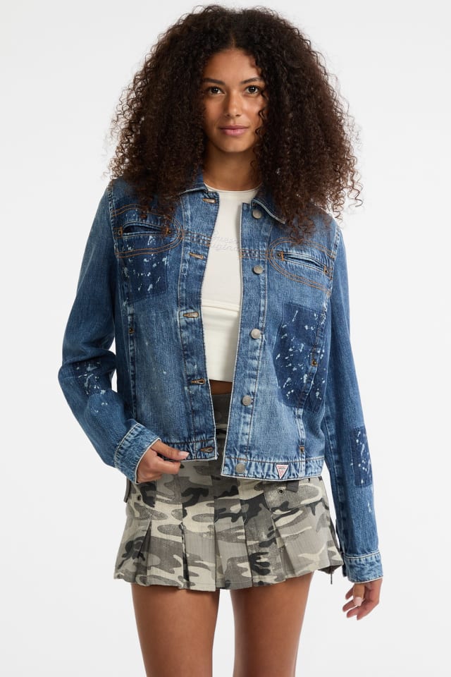 【インディゴブルー(F7WL)】GUESS デニムジャケット (M)Herringbone Zip Denim Jacket BILLY Jacket デニムジャケット | GUESS(ゲス) JAPAN 公式オンライン