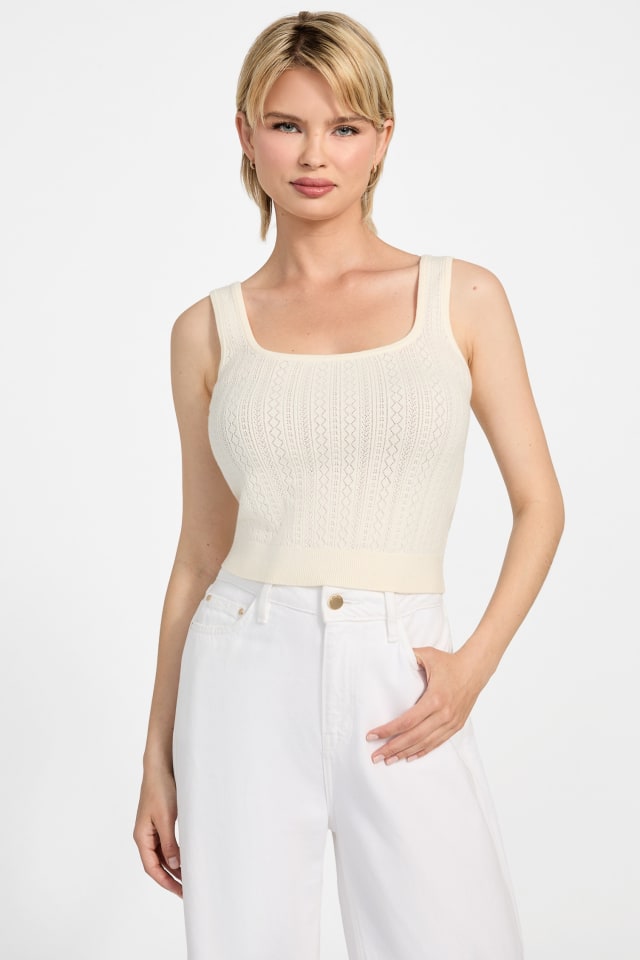 efu EATHER SLEEVELESS TOP ホワイトF Lexi White Sleeveless Quarter Zip Top | Avara