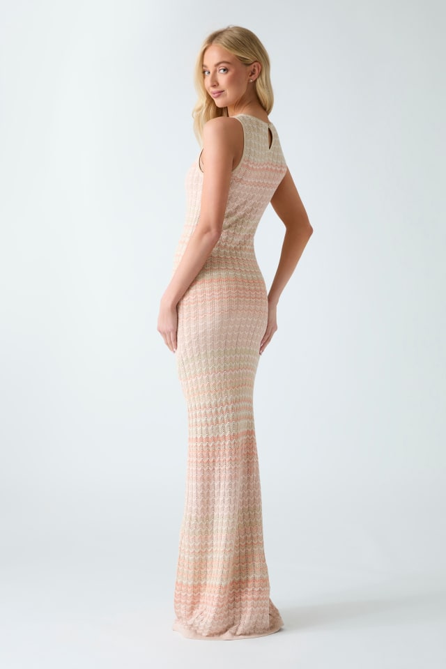 Guess Women's Sleeveless Rosalyn Long Sweater Dress - Peach Beige And Vanilla Lurex