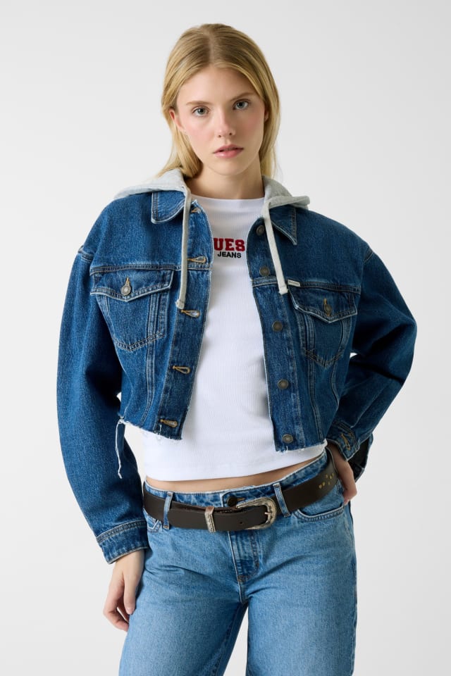 GUESS® Cropped hooded denim jacket