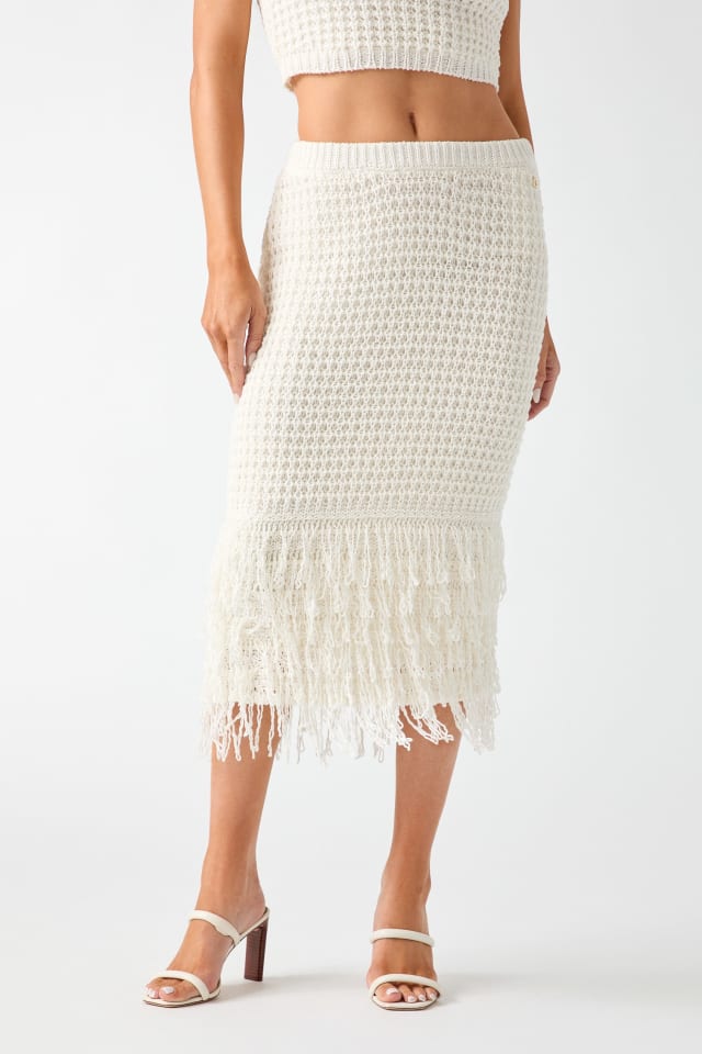 Jupe midi &agrave; franges