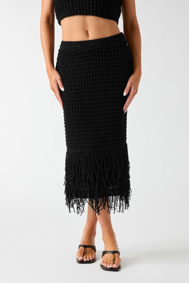 Jupe midi &agrave; franges