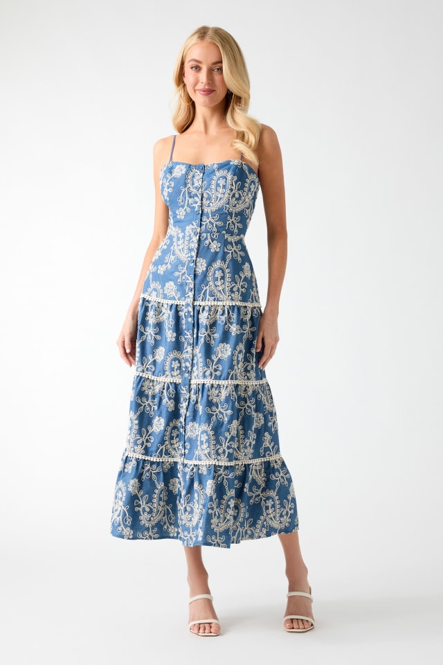 Robe midi brod&eacute;e