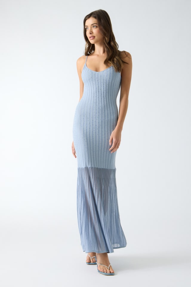 guess blue maxi dress Women's Meena Rib Knit Sheer Skirt - smocked-dress 90s Party Outfit Ideas: Size:Belt-36 sweaters and other cool