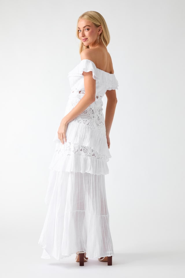 guess white off shoulder dress Guess | Tori Off Shoulder Ruffle Dress | MSRP | White