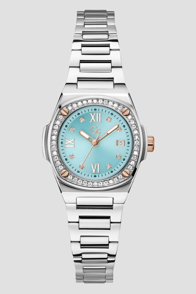 MARCIANO by GUESS® Silver-Tone and Blue Analog Watch