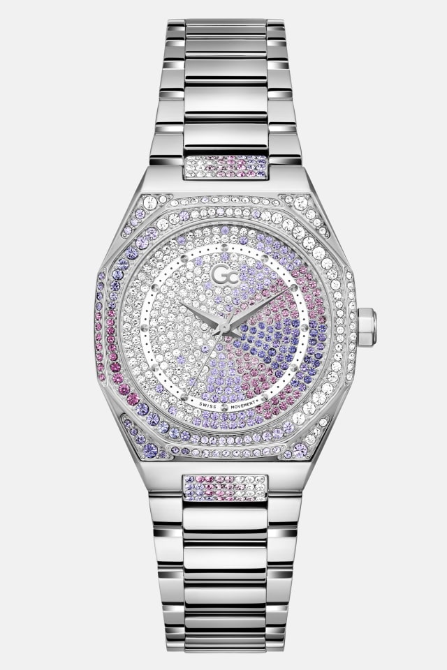 Gc Silver-Tone Crystal Analog Watch