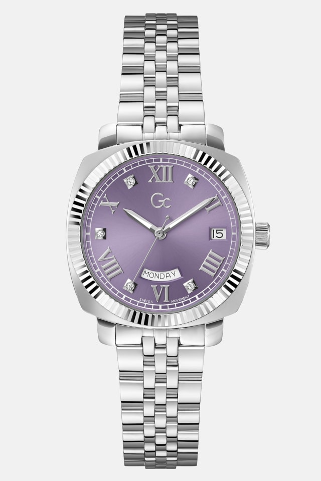 qJBPRQOUa4　グランセMF GUESS® Gc Silver-Tone and Purple Multifunctional Watch