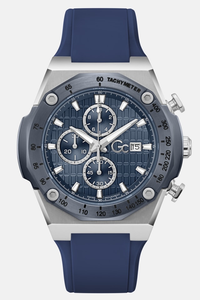 Montre Gc argent&eacute;e et bleue chronographe