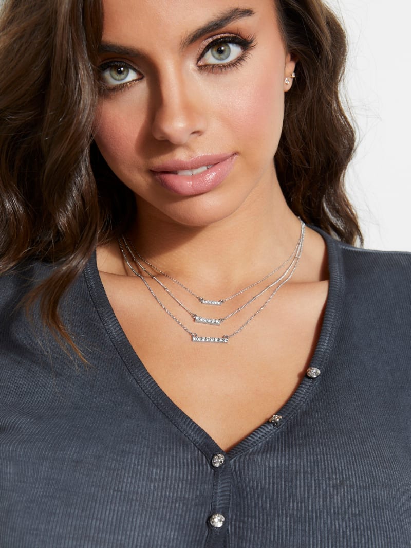 Rhinestone Layered Chain Necklace GUESS