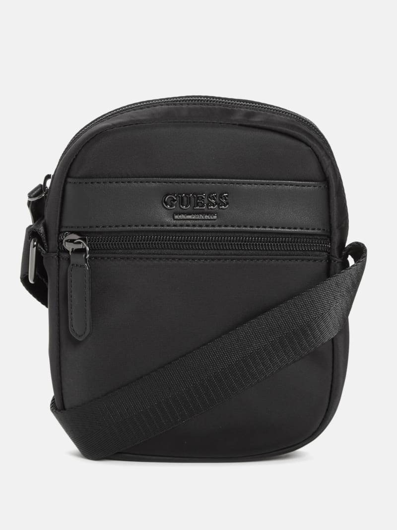 M black nylon gathered crossbody bag