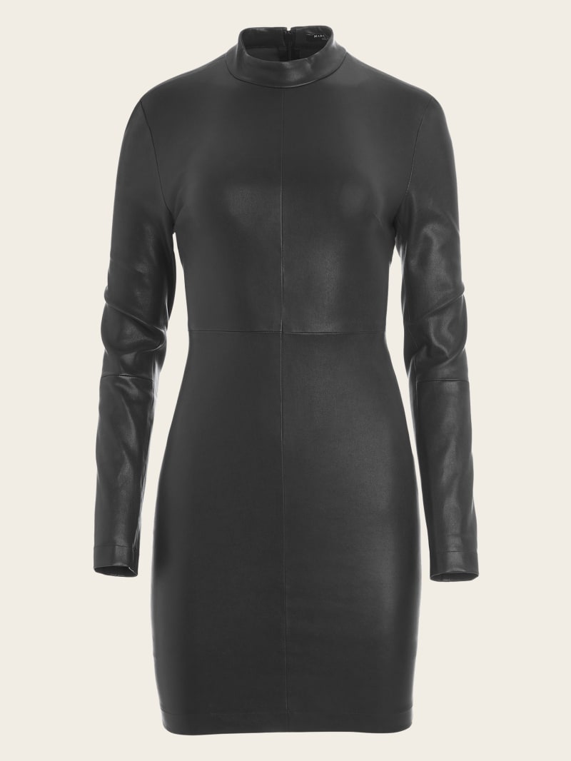 High neck leather dress sales