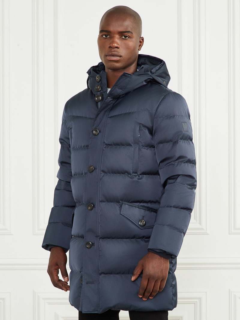 Guess twill asymmetrical discount fit and flare coat