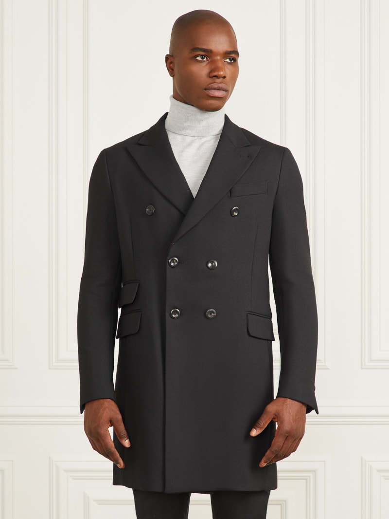 Double breasted coat mens black best sale