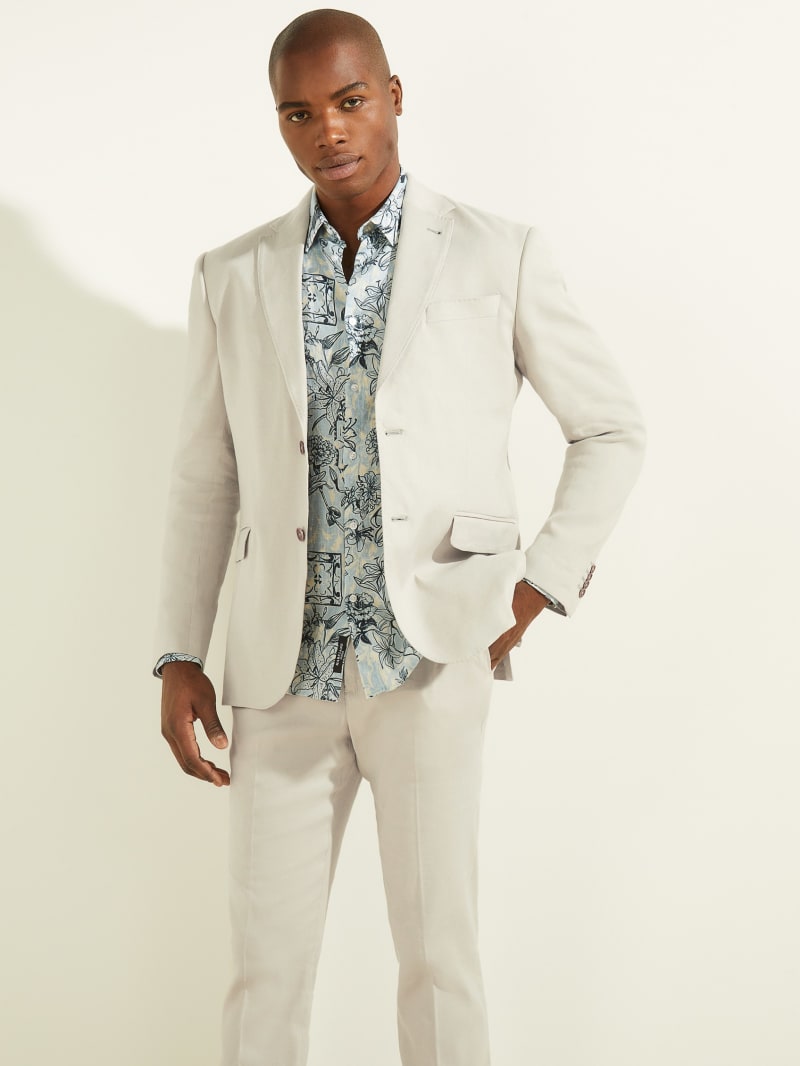 Linen-Blend Single Breasted Blazer