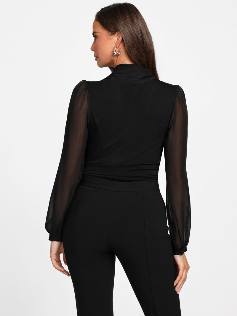 GUESS Women's Brianne Long-Sleeve Ruched Mesh Bodysuit - Macy's