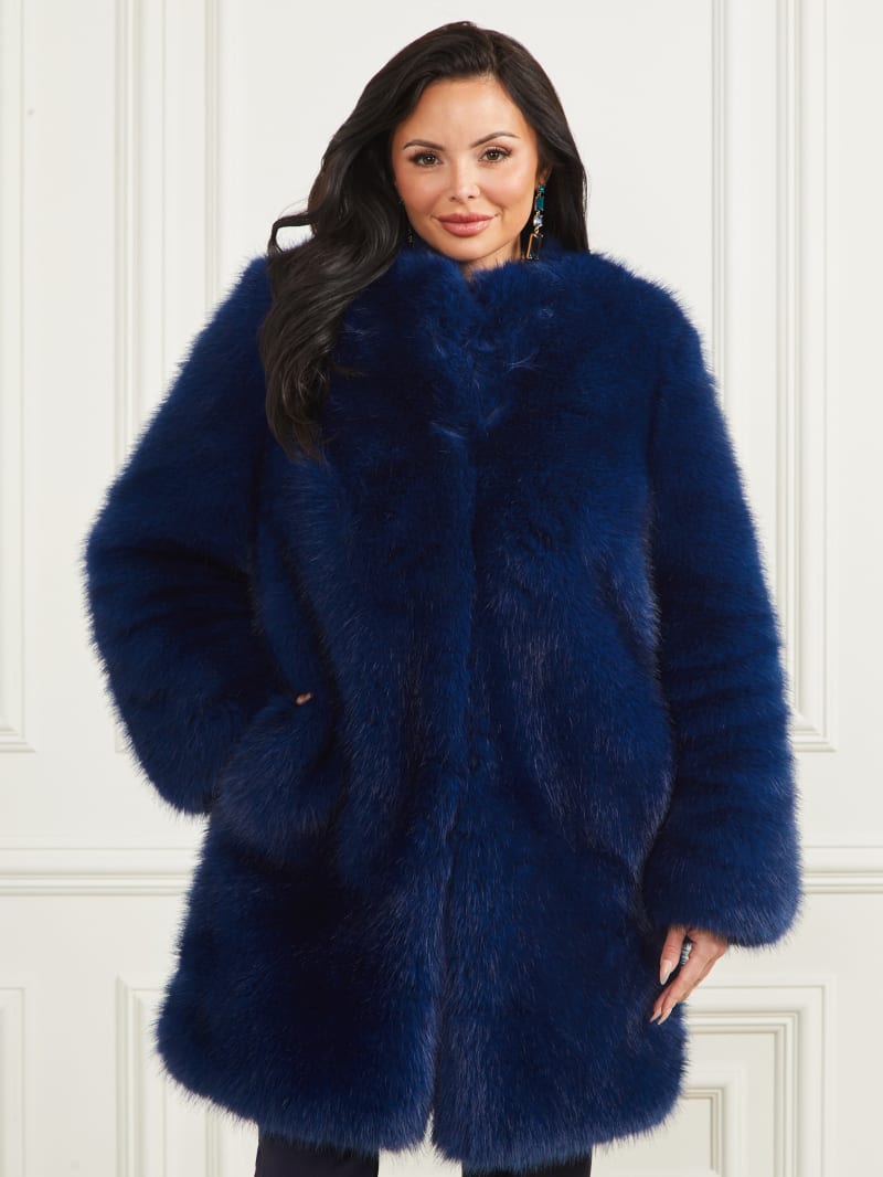Dark blue faux fur coat on sale