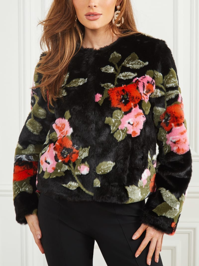 Corsage Faux-Fur Floral Jacket