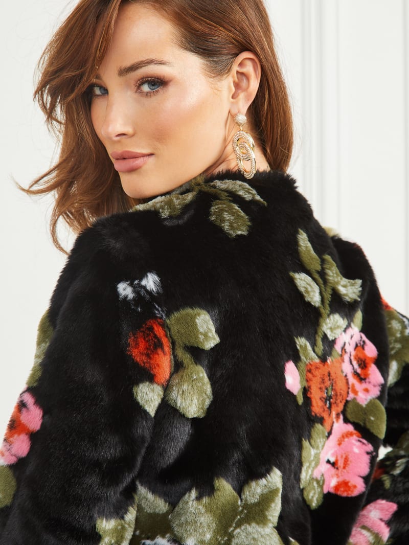 Corsage Faux-Fur Floral Jacket